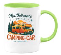 quotedazur - Mug Ma thérapie c'est le camping-car - Tasse Cadeau Camping-car - Vert/Céramique