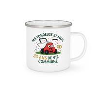 quotedazur - Mug Ma tondeuse et moi, 20 ans de vie commune - Tasse Cadeau Humour Homme - Blanc/Emaillé