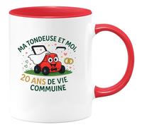 quotedazur - Mug Ma tondeuse et moi, 20 ans de vie commune - Tasse Cadeau Humour Homme - Rouge/Céramique