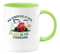 quotedazur - Mug Ma tondeuse et moi, 20 ans de vie commune - Tasse Cadeau Humour Homme - Vert/Céramique
