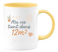 quotedazur - Mug Ma vie tient dans 12m² - Tasse Cadeau Vanlife - Jaune/Céramique