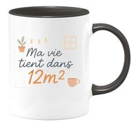 quotedazur - Mug Ma vie tient dans 12m² - Tasse Cadeau Vanlife - Noir/Céramique