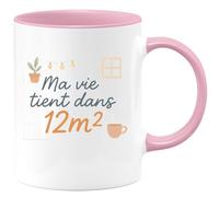 quotedazur - Mug Ma vie tient dans 12m² - Tasse Cadeau Vanlife - Rose/Céramique