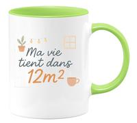 quotedazur - Mug Ma vie tient dans 12m² - Tasse Cadeau Vanlife - Vert/Céramique