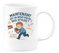 quotedazur - Mug Maintenant qui va nous voler nos stylos ? On était habitués ! - Tasse Cadeau Départ collègue - Blanc/Céramique