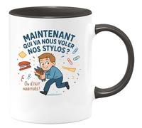 quotedazur - Mug Maintenant qui va nous voler nos stylos ? On était habitués ! - Tasse Cadeau Départ collègue - Noir/Céramique