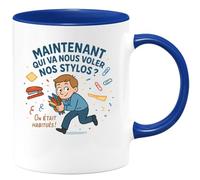 quotedazur - Mug Maintenant qui va nous voler nos stylos ? On était habitués ! - Tasse Cadeau Départ collègue - Bleu/Céramique