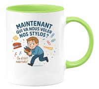 quotedazur - Mug Maintenant qui va nous voler nos stylos ? On était habitués ! - Tasse Cadeau Départ collègue - Vert/Céramique