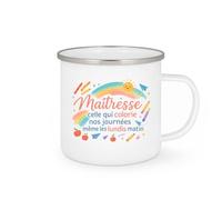 quotedazur - Mug Maîtresse : celle qui colorie nos journées même les lundis matin - Tasse Cadeau Maîtresse Femme - Blanc/Emaillé
