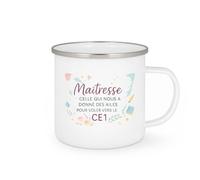 quotedazur - Mug Maîtresse : celle qui nous a donné des ailes pour voler vers le CE1 - Tasse Cadeau Maîtresse Femme - Blanc/Emaillé