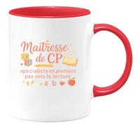 quotedazur - Mug Maîtresse de CP : spécialiste en premiers pas vers la lecture - Tasse Cadeau Maîtresse Femme - Rouge/Céramique