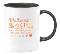 quotedazur - Mug Maîtresse de CP : spécialiste en premiers pas vers la lecture - Tasse Cadeau Maîtresse Femme - Noir/Céramique