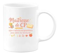 quotedazur - Mug Maîtresse de CP : spécialiste en premiers pas vers la lecture - Tasse Cadeau Maîtresse Femme - Blanc/Céramique