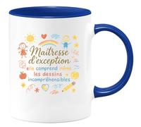 quotedazur - Mug Maîtresse d'exception : elle comprend même les dessins incompréhensibles - Tasse Cadeau Maîtresse Femme - Bleu/Céramique