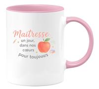 quotedazur - Mug Maîtresse un jour, dans nos cœurs pour toujours - Tasse Cadeau Maîtresse Femme - Rose/Céramique