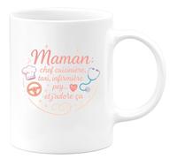 quotedazur - Mug Maman : chef cuisinière, taxi, infirmière, psy... et j'adore ça - Tasse Cadeau Maman Femme - Blanc/Céramique