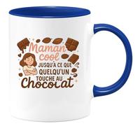 quotedazur - Mug Maman cool jusqu'à ce que quelqu'un touche au chocolat - Tasse Cadeau Maman Femme - Bleu/Céramique