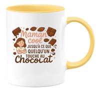quotedazur - Mug Maman cool jusqu'à ce que quelqu'un touche au chocolat - Tasse Cadeau Maman Femme - Jaune/Céramique