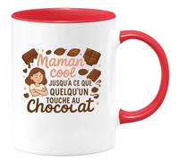 quotedazur - Mug Maman cool jusqu'à ce que quelqu'un touche au chocolat - Tasse Cadeau Maman Femme - Rouge/Céramique