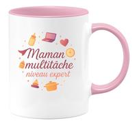 quotedazur - Mug Maman multitâche niveau expert - Tasse Cadeau Maman Femme - Rose/Céramique
