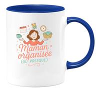 quotedazur - Mug Maman organisée (ou presque) - Tasse Cadeau Maman Femme - Bleu/Céramique