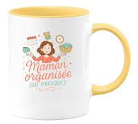 quotedazur - Mug Maman organisée (ou presque) - Tasse Cadeau Maman Femme - Jaune/Céramique