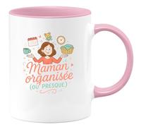quotedazur - Mug Maman organisée (ou presque) - Tasse Cadeau Maman Femme - Rose/Céramique