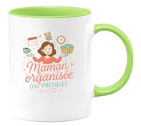 quotedazur - Mug Maman organisée (ou presque) - Tasse Cadeau Maman Femme - Vert/Céramique
