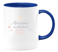 quotedazur - Mug Marraine en devenir, amour sans fin - Tasse Cadeau Baptême Demande Future Marraine Femme - Bleu/Céramique