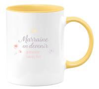 quotedazur - Mug Marraine en devenir, amour sans fin - Tasse Cadeau Baptême Demande Future Marraine Femme - Jaune/Céramique