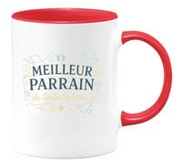 quotedazur - Mug meilleur parrain de toute la terre - Tasse Cadeau Baptême Demande Futur Parrain Homme - Rouge/Céramique