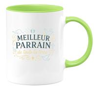quotedazur - Mug meilleur parrain de toute la terre - Tasse Cadeau Baptême Demande Futur Parrain Homme - Vert/Céramique