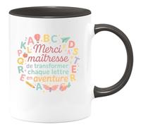 quotedazur - Mug Merci maîtresse de transformer chaque lettre en aventure - Tasse Cadeau Maîtresse Femme - Noir/Céramique