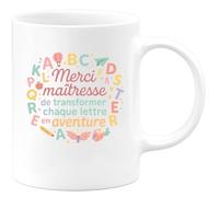 quotedazur - Mug Merci maîtresse de transformer chaque lettre en aventure - Tasse Cadeau Maîtresse Femme - Blanc/Céramique