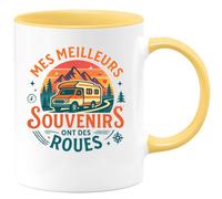 quotedazur - Mug Mes meilleurs souvenirs ont des roues - Tasse Cadeau Camping-car - Jaune/Céramique