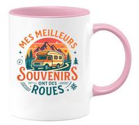 quotedazur - Mug Mes meilleurs souvenirs ont des roues - Tasse Cadeau Camping-car - Rose/Céramique