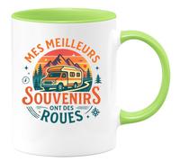 quotedazur - Mug Mes meilleurs souvenirs ont des roues - Tasse Cadeau Camping-car - Vert/Céramique