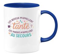 quotedazur - Mug Mes neveux m'appellent tante, les parents m'appellent au secours - Tasse Cadeau Tante Femme - Bleu/Céramique