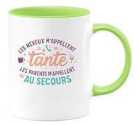 quotedazur - Mug Mes neveux m'appellent tante, les parents m'appellent au secours - Tasse Cadeau Tante Femme - Vert/Céramique
