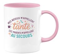quotedazur - Mug Mes neveux m'appellent tante, les parents m'appellent au secours - Tasse Cadeau Tante Femme - Rose/Céramique