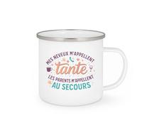 quotedazur - Mug Mes neveux m'appellent tante, les parents m'appellent au secours - Tasse Cadeau Tante Femme - Blanc/Emaillé