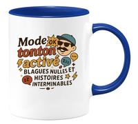 quotedazur - Mug Mode tonton activé : blagues nulles et histoires interminables - Tasse Cadeau Tonton Homme - Bleu/Céramique