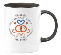 quotedazur - Mug modelé par 9 ans d'amour comme une belle pièce de faïence - Tasse Cadeau Noces de Faïence Homme - Noir/Céramique