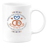 quotedazur - Mug modelé par 9 ans d'amour comme une belle pièce de faïence - Tasse Cadeau Noces de Faïence Homme - Blanc/Céramique