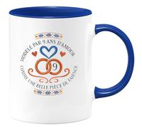 quotedazur - Mug modelé par 9 ans d'amour comme une belle pièce de faïence - Tasse Cadeau Noces de Faïence Homme - Bleu/Céramique