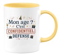 quotedazur - Mug Mon âge ? C'est confidentiel défense - Tasse Cadeau Anniversaire Femme - Jaune/Céramique