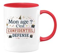 quotedazur - Mug Mon âge ? C'est confidentiel défense - Tasse Cadeau Anniversaire Femme - Rouge/Céramique