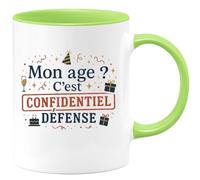 quotedazur - Mug Mon âge ? C'est confidentiel défense - Tasse Cadeau Anniversaire Femme - Vert/Céramique