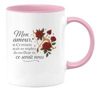 quotedazur - Mug Mon amour, si Cupidon avait un trophée du meilleur tir, ce serait nous - Tasse Cadeau Amour, Saint-Valentin, Couple Femme - Rose/Céramique
