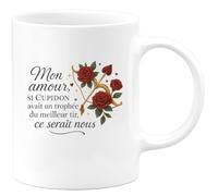 quotedazur - Mug Mon amour, si Cupidon avait un trophée du meilleur tir, ce serait nous - Tasse Cadeau Amour, Saint-Valentin, Couple Femme - Blanc/Céramique